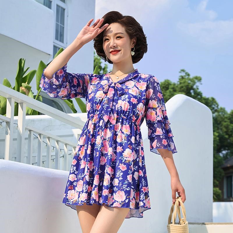 2024新款分体大码两件套游泳衣女宽松遮肉中老年S妈妈保守温泉时