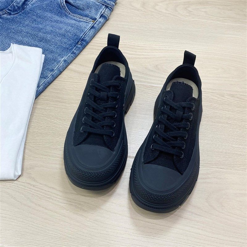 厚底帆布b小白鞋女2023秋季新款韩版百搭松糕鞋黑色运动休闲板鞋,女鞋,休闲板鞋,淘宝优惠券,粉丝福利购,淘宝优惠卷