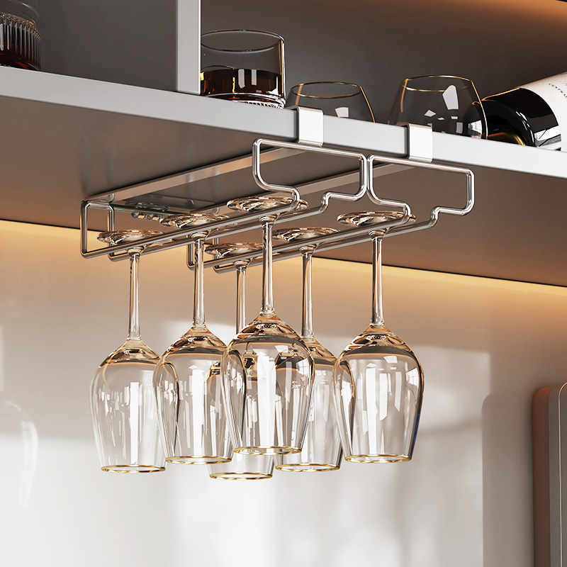 2024新款高端红酒杯架t倒挂高级悬挂式家用免打孔高脚杯酒柜收纳