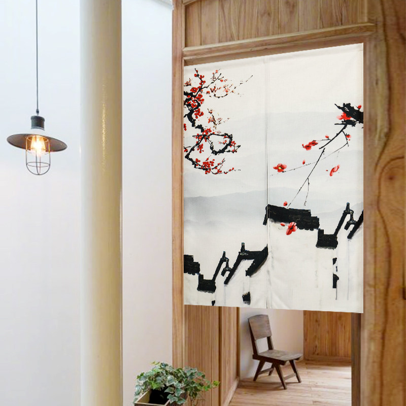 中式玄关进门布艺门帘隔断帘卫生间厕所半P帘布帘子免打孔挂帘