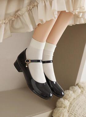 黑色漆皮小皮鞋圆头平底鞋大码45 46 47 48码单鞋跳X舞平底学生鞋