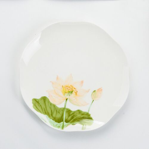 金岚玉唐山骨瓷餐具8英寸v荷口盘子碟家用简约陶瓷盘8寸荷叶盘子