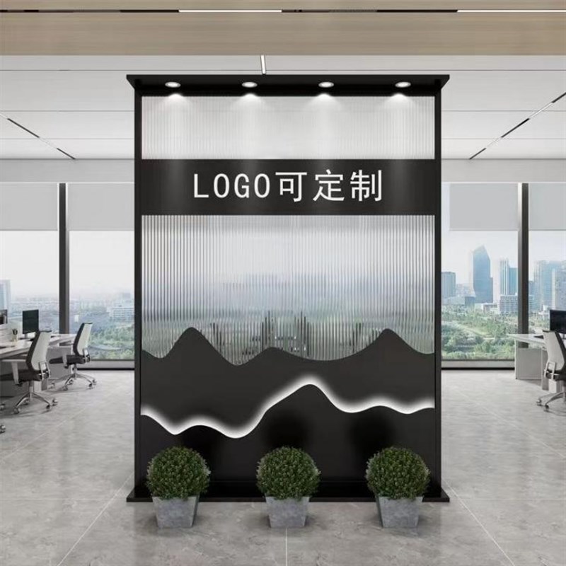现代铁艺隔断玄关屏风p酒店落地式办公室入户装饰可移动形象背景