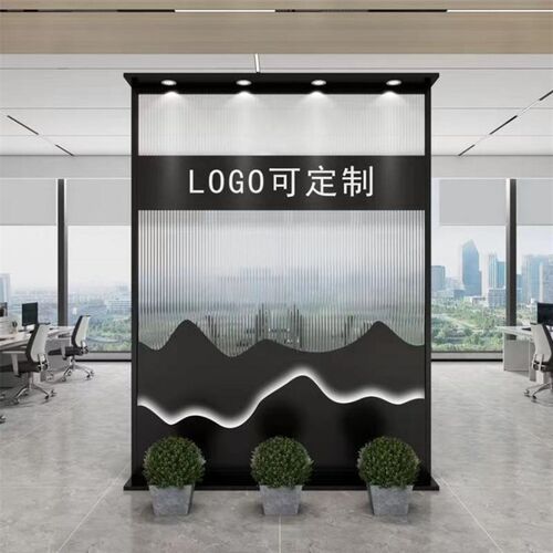 现代铁艺隔断玄关屏风p酒店落地式办公室入户装饰可移动形象背景