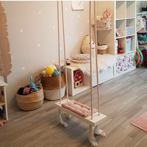 INS风室内秋千吊椅儿童房间装饰实木板棉绳玩具家用悬吊U式天花板