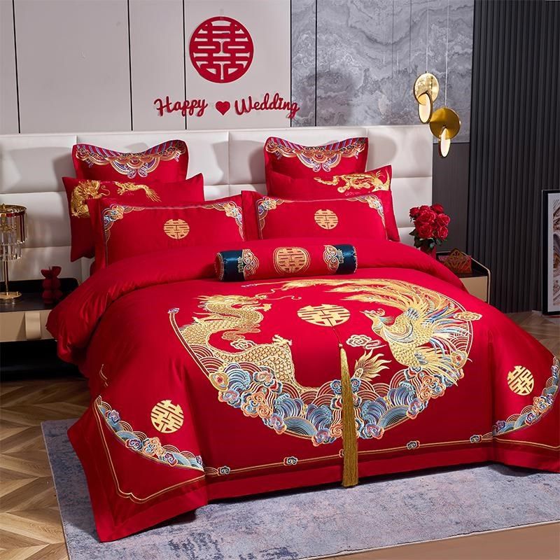 100支长绒棉婚庆四件套u结婚全棉刺绣被套大红8件套床上用品件,床上用品,婚庆床品套件,淘宝优惠券,粉丝福利购,淘宝优惠卷