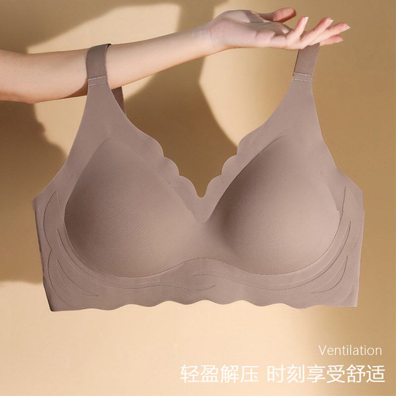 胖mm无痕内衣女夏季薄款一片z式美背大码固定杯大胸显小孕妇文胸