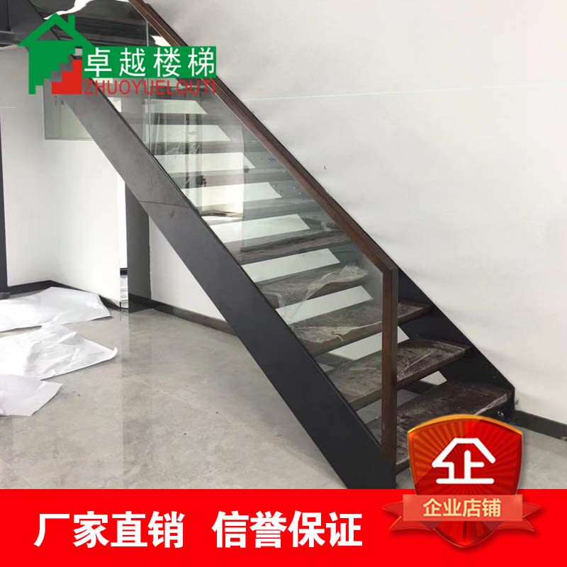 钢木楼梯玻璃扶栏扶手铁艺楼梯扶栏R围家用实木楼梯