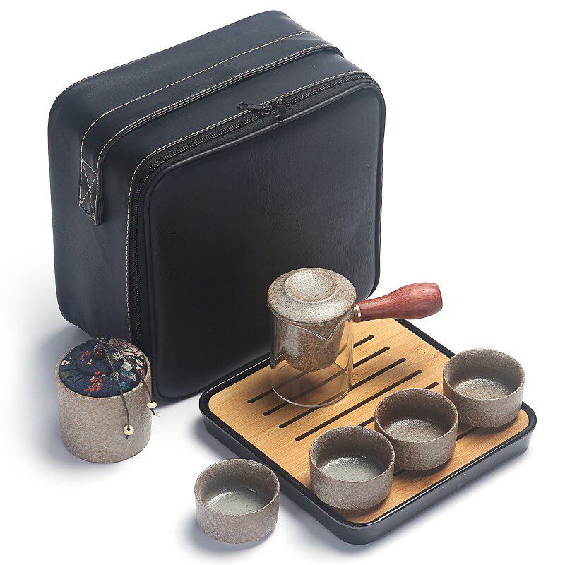 粗陶茶具盖碗茶壶黑陶旅行茶具便携式包陶瓷功夫茶具套装X定制LOG