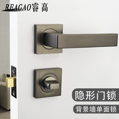 睿高隐形门锁室内单面锁暗装卫生间背景墙暗藏P式分体把手简约暗