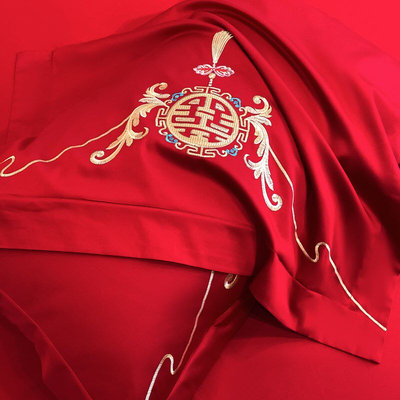 160支长绒棉结婚p四件套陪嫁被套红色全棉床单新婚庆床品8,床上用品,婚庆床品套件,淘宝优惠券,粉丝福利购,淘宝优惠卷