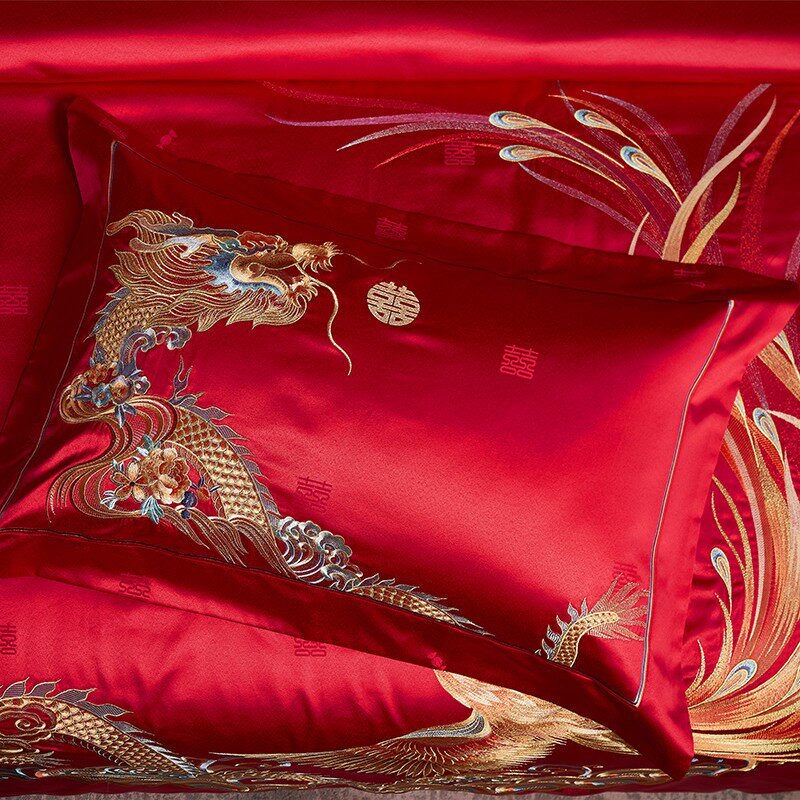 新中式重工刺绣婚庆陪嫁全棉四件套奢华结V婚喜被床上用品,床上用品,婚庆床品套件,淘宝优惠券,粉丝福利购,淘宝优惠卷