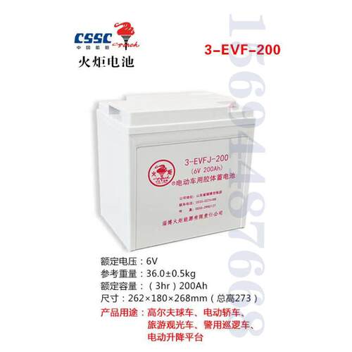 火炬蓄电池6V8V12V观光巡逻车电动铅酸蓄电瓶用免维护电池3EVF200