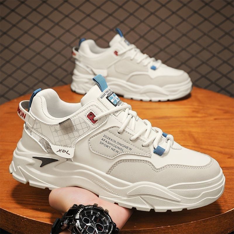 秋季新款透气小白鞋子男潮流百搭厚底防滑运动鞋休闲板鞋老爹潮鞋