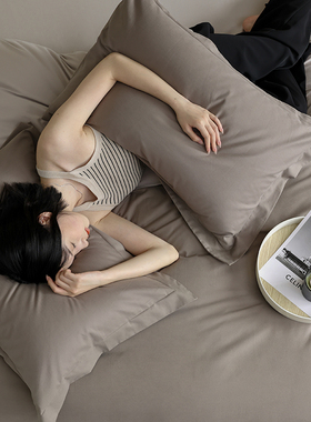 A类棕灰色秋冬天纯棉床品被单100支长绒棉磨毛1.8米床笠四件套