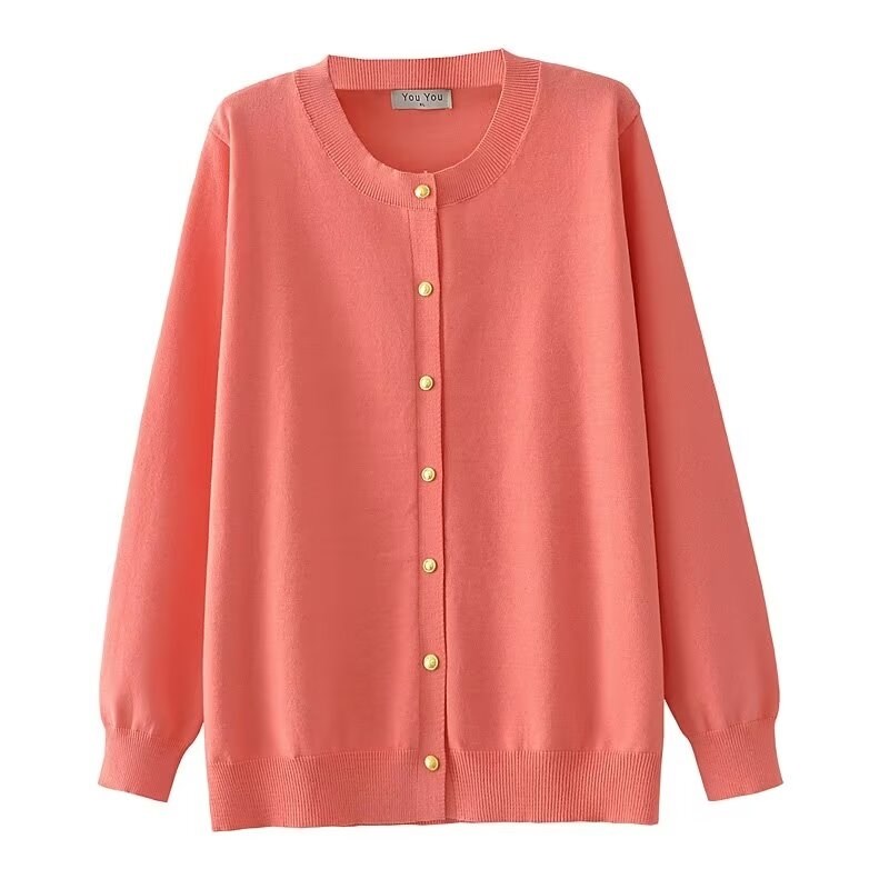 秋冬新款金色纽扣针织开衫女大码胖mm宽松显瘦洋气长袖毛衣薄外套