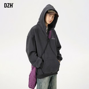男士深灰色摇粒绒卫衣男连帽加厚保暖秋冬上衣套头半拉链外套男款