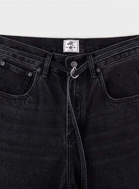 IDLT 宽松锥形 12.8OZ重磅可调节腰带牛仔裤黑色水洗男复古潮1991