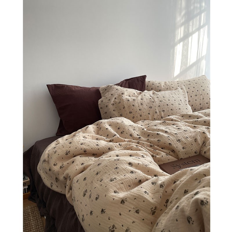 关于俐俐周的一切/A类复古碎花褶皱双层纱全棉床单四件套松软被套