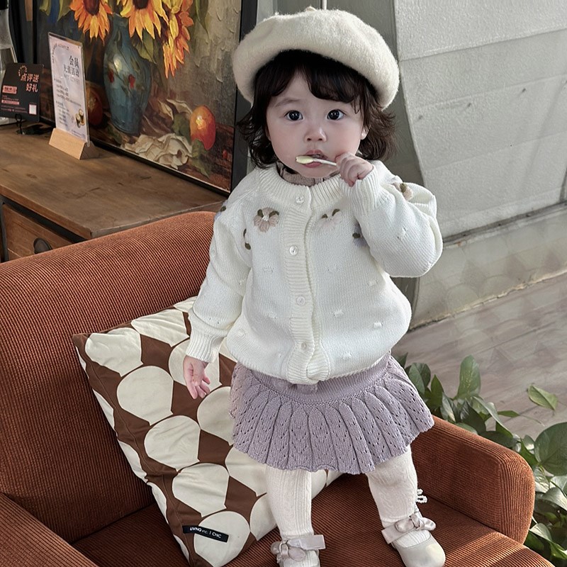 女童开衫毛衣春秋装新生小宝宝外套百天婴儿针织外搭公主风上衣潮
