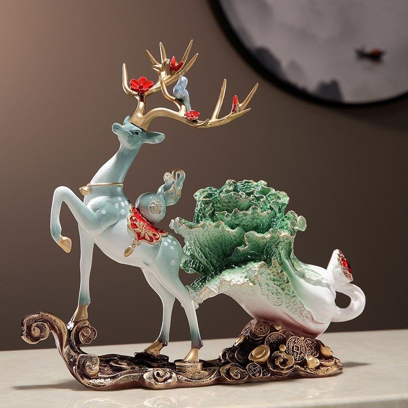 新中式招财鹿摆件白菜装饰品客厅办公室玄关乔迁新居开业创意礼品,家居饰品,装饰摆件,淘宝优惠券,粉丝福利购,淘宝优惠卷