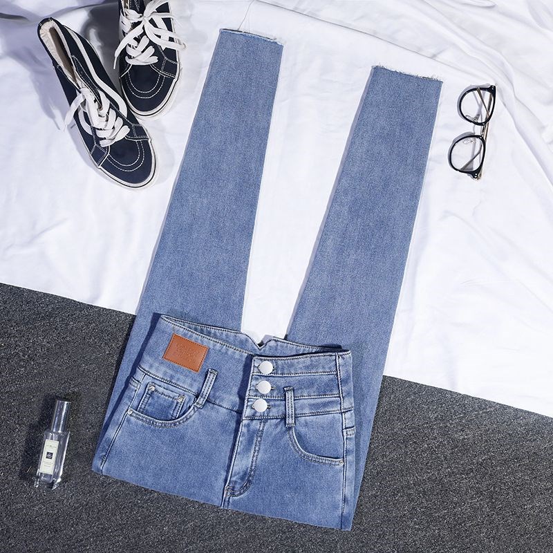 大码女装高腰紧身牛仔裤女秋冬胖mm弹力小个子显瘦修身九分铅笔裤