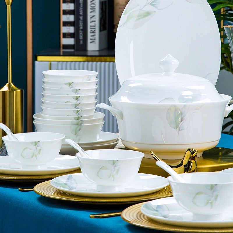 2025碗碟套装家用高温白瓷餐具景德镇高级感碗盘筷组合乔迁陶瓷器