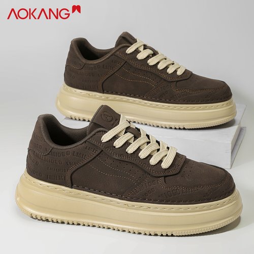 奥康新款透气增高休闲板鞋复古男