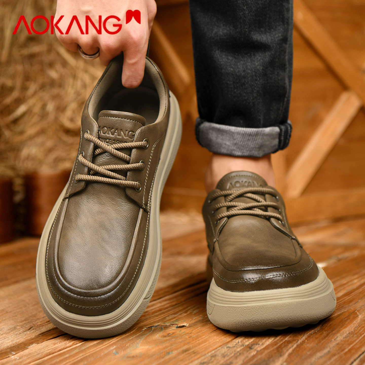 奥康男鞋2026新款春季增高商务休闲皮鞋复古厚底耐磨英伦时尚单鞋,流行男鞋,时尚休闲鞋,淘宝优惠券,粉丝福利购,淘宝优惠卷