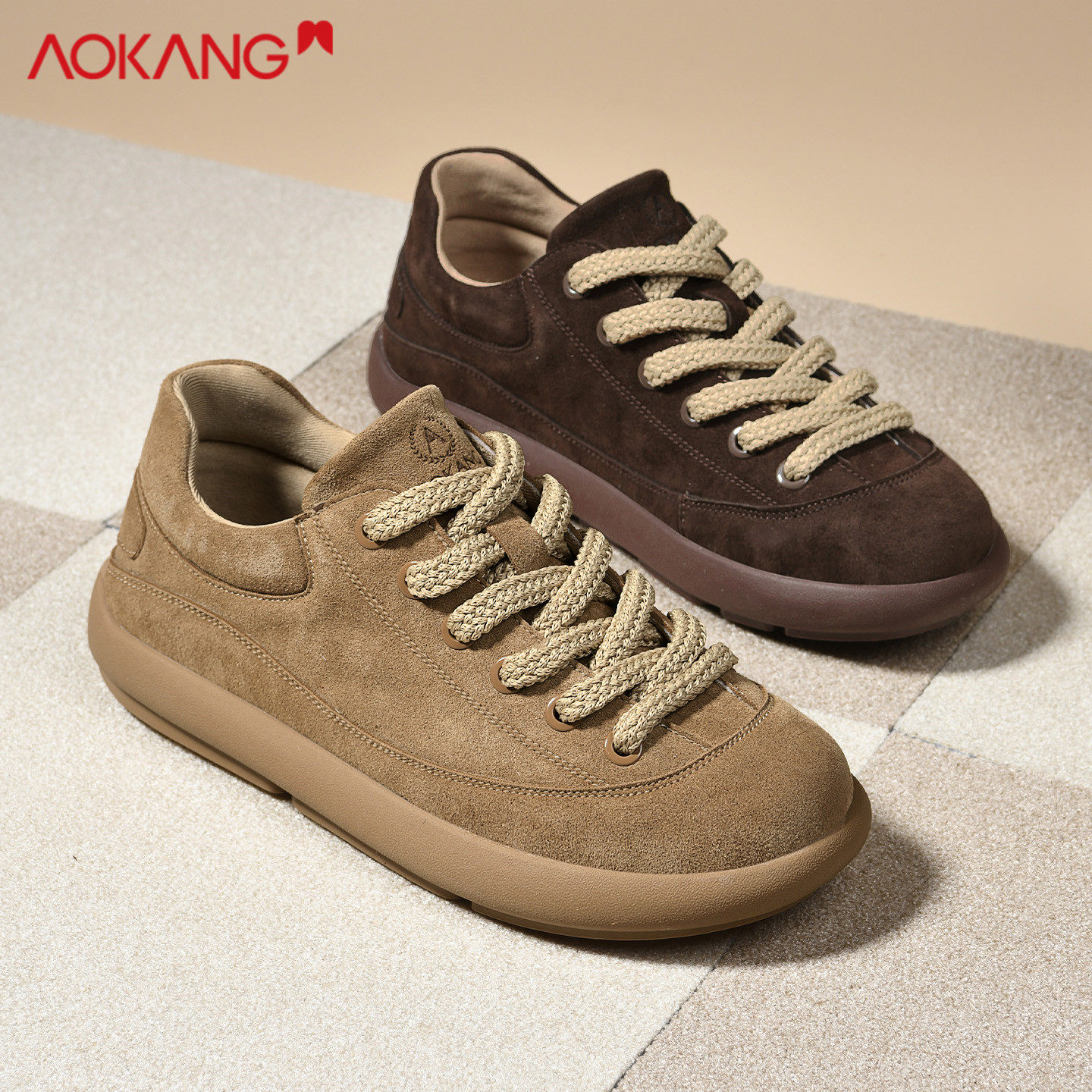 奥康绒面休闲板鞋男阿甘鞋复古系带软底耐磨厚底德训鞋百搭运动鞋,流行男鞋,休闲板鞋,淘宝优惠券,粉丝福利购,淘宝优惠卷