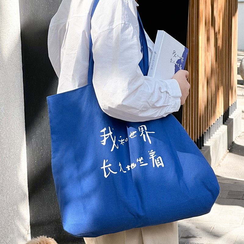 PoemsForYou我和世界地坐着帆布包女大容量单肩包学生上课