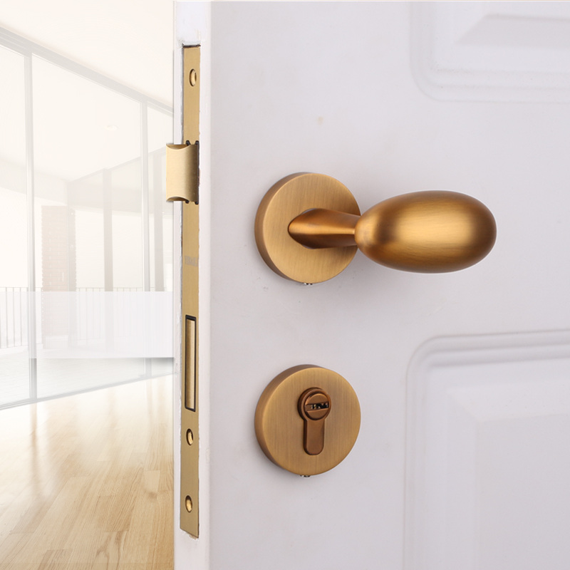 依佰利美式仿古铜门锁室内房门锁椭圆蛋形门把手做旧复古静音门锁