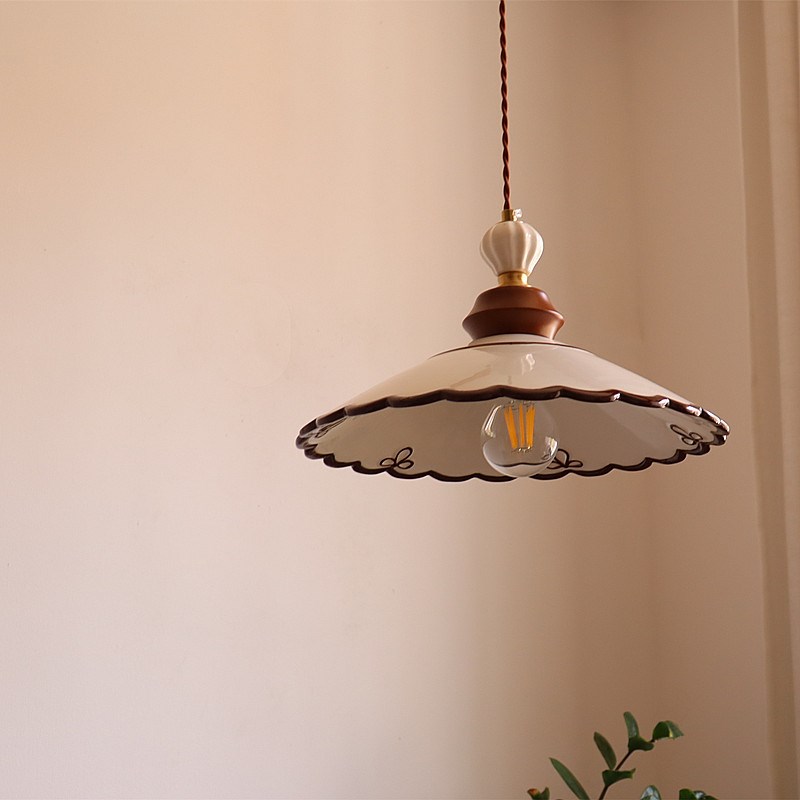 法式复古中古奶油风手绘陶瓷吊灯餐厅书房玄关卧室吧台茶室灯具