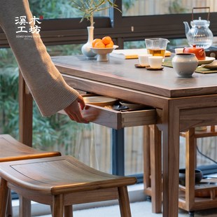 实木茶桌椅组合家用阳台小户型茶台办公室泡茶桌子 溪木工坊新中式