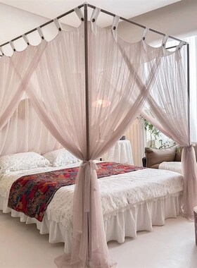 CIMO高端宫廷蚊帐2025年新款家用落地纯棉绑绳带床幔中式架子床帘