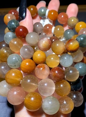 天然顺髪黄彩兔毛单圈手錬彩发晶送礼物水晶手串时尚饰品手錬男女