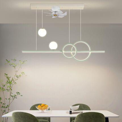 风扇灯吊灯餐厅灯现代简约360度摇头变频节能家用LED吊灯6档变速