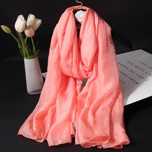 淡黄色真丝丝巾长款时尚纱巾2025新款围巾披肩春秋冬季两用围巾女
