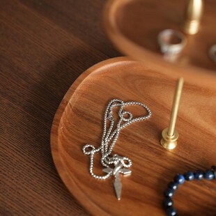 云川森复古双层实木玄关首饰收纳托盘中古风置物架可旋转展示架