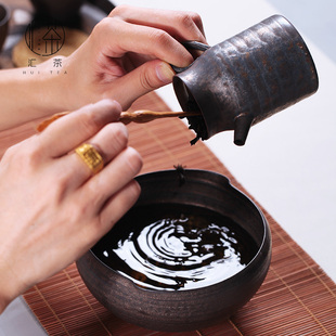 器皿收纳碗 汇茶手作铁釉茶洗粗陶建水茶具配件杯洗家用水洗茶杯