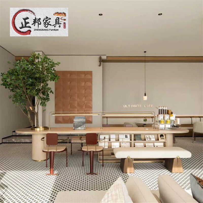 轻奢图书馆阅读桌咖啡厅吧台椅酒店休闲 区架空层书桌椅洽谈