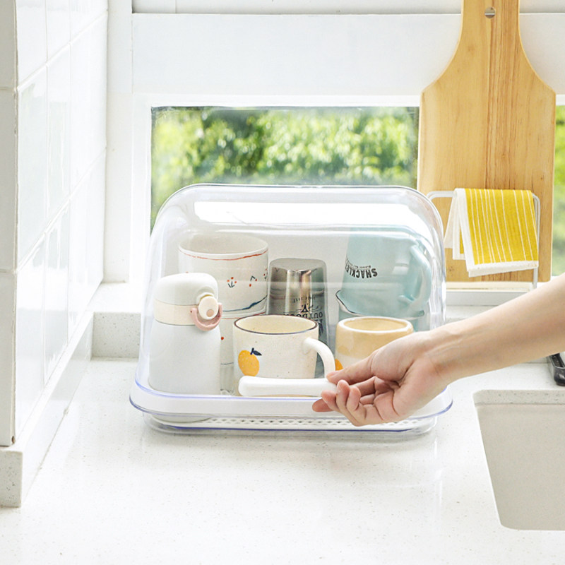 杯子收纳盒置物架防尘玻璃茶杯架带盖沥水盘放奶瓶零食水果厨房碗