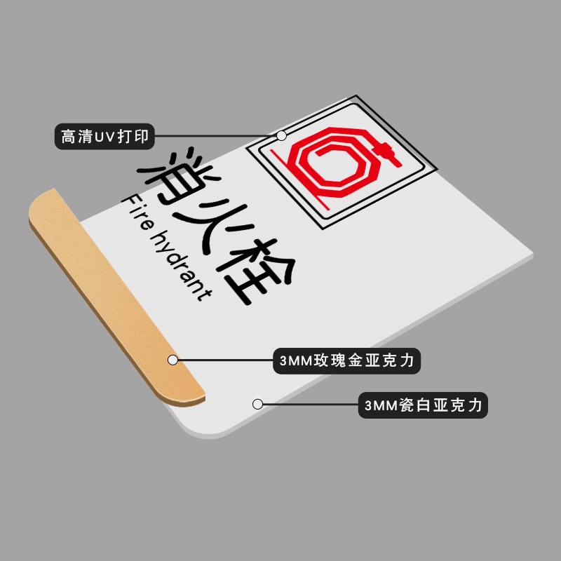 创意简约亚克力消火栓标识牌贴纸酒店宾馆商场灭火器消防栓放置点