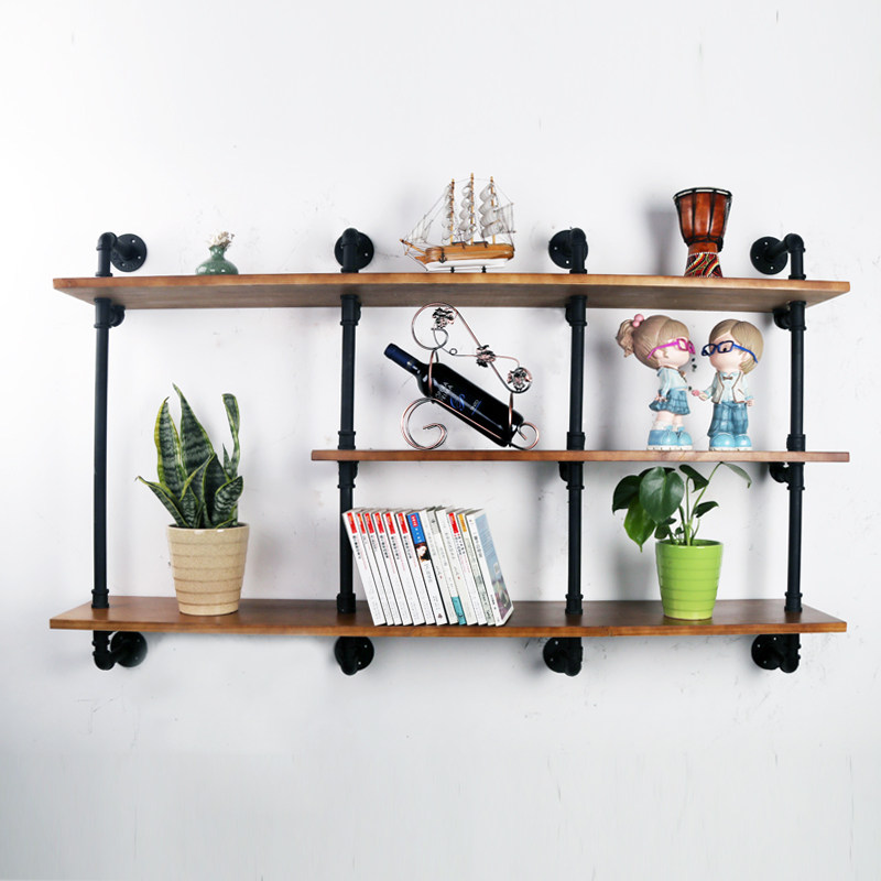 铁艺复古工业客厅墙上置物架墙壁装饰架水管壁挂实木书架创意隔板