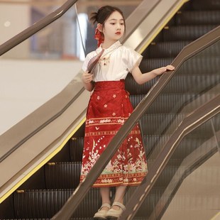 明制唐装 中国风小女孩薄汉服半身裙儿童装 套裙 夏季 女童马面裙套装