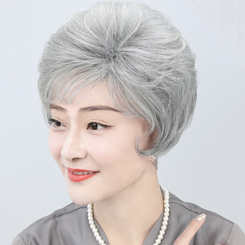 假发女短发花白奶奶中老年假发套道具老太太卷发老人婆婆全头白发