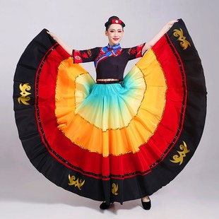 新款彝族舞蹈服演出服民族舞大摆裙火把节洗春天哈尼宝贝舞蹈服装