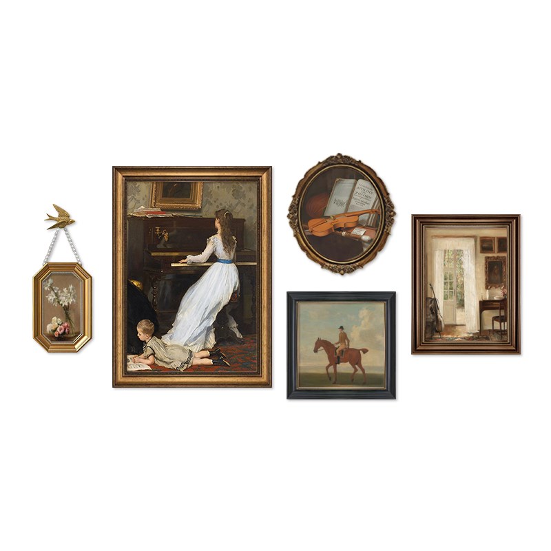 法式装饰画美式客厅大气复古背景墙挂画小众轻奢人物钢琴房墙壁画