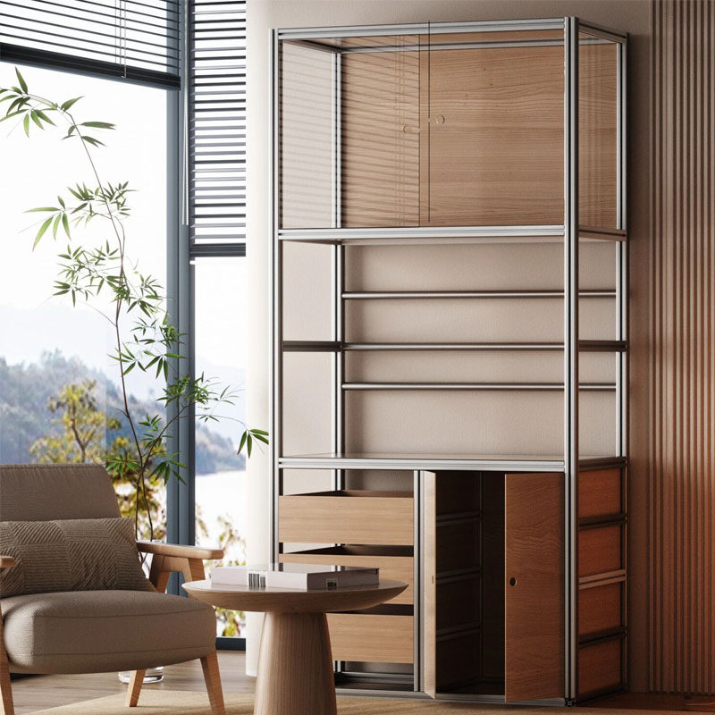 简约铝挤型材料玻璃柜家用客厅饭厅靠墙酒柜展示柜多层陈列收纳柜