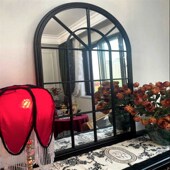 法式 饰镜壁挂艺术餐厅餐边假窗壁炉镜挂墙 铁艺镜子玄关客厅墙面装